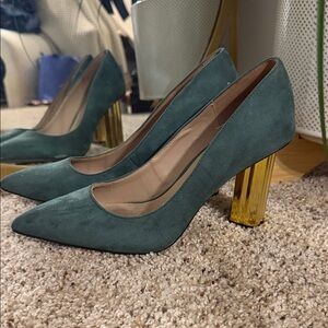 Katy Perry Collections Green Suede Heels with Gold Block Heel